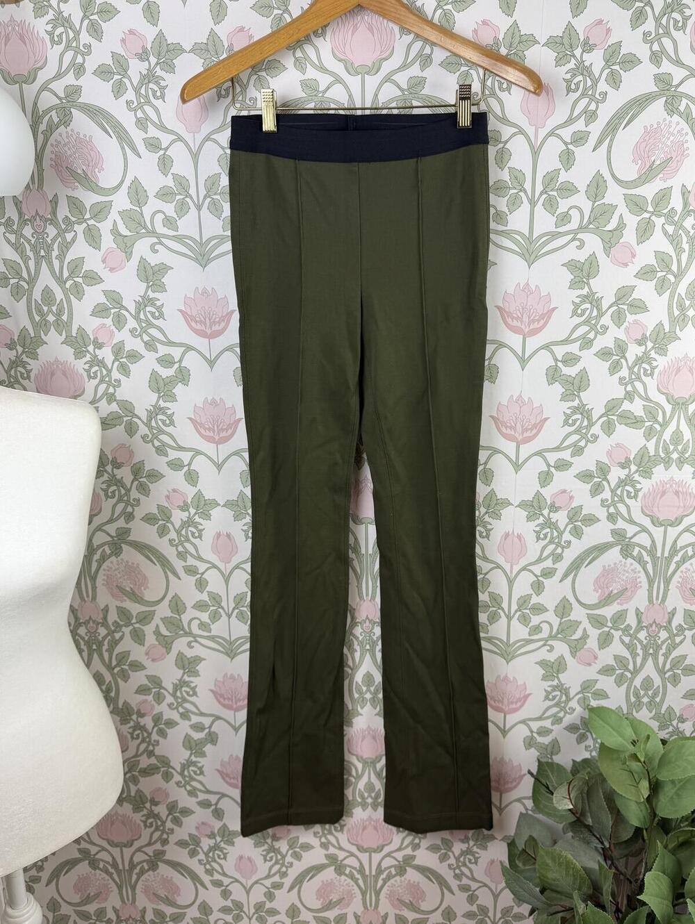 Helmut Lang Olive Double Needle Rib Flared Trousers Leggings - Size - Small - Picture 8 of 8